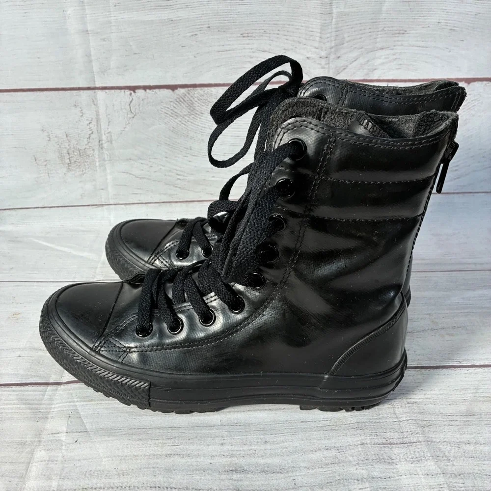 Converse Chuck Taylor All Star‎ Hi-Rise Boot Black Rubber Zip 549591C Womens 6